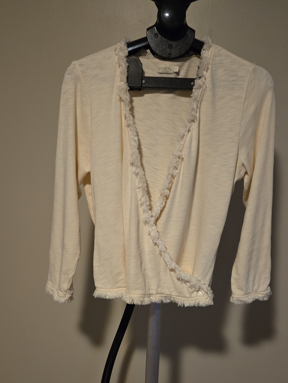 Spartina Cream Fringe-Trim Wrap Blouse